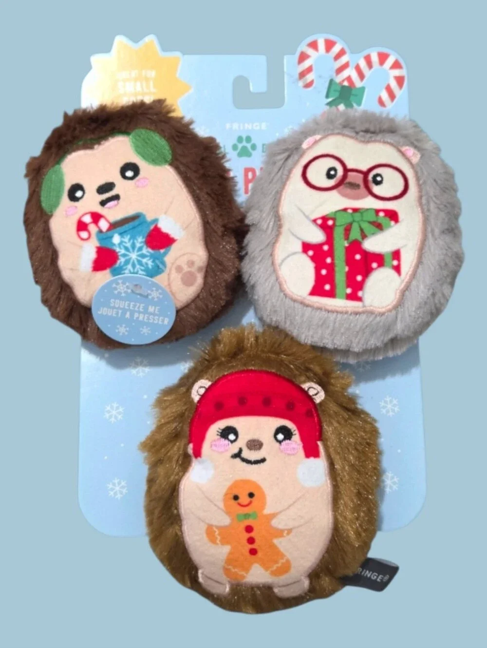 Fringe Studio Small Hedgehog Christmas Plush Squeaky Dog Toys Set
